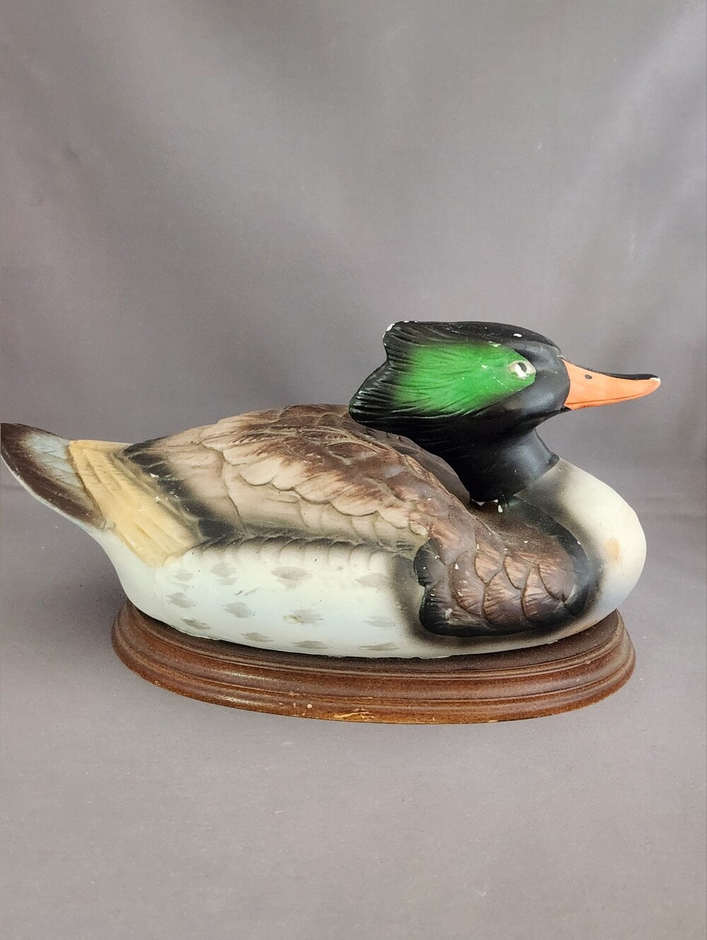 Hand-Painted Ceramic Duck Figurine in Green and Brown